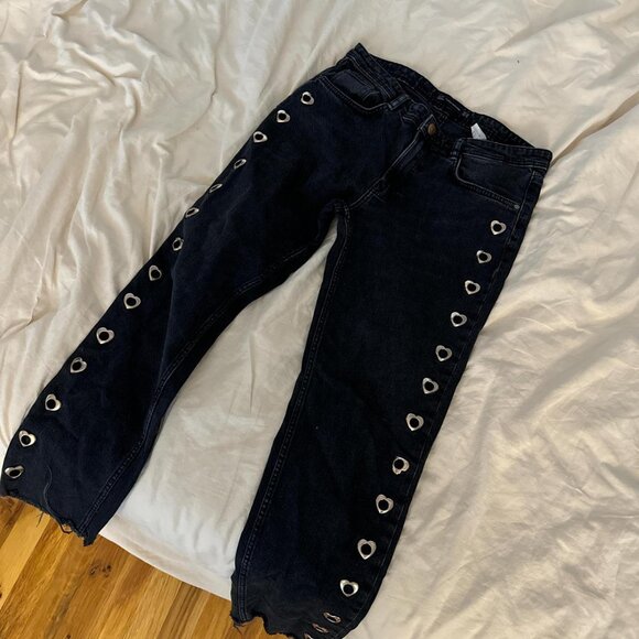 ZARA Black Denim Heart Jeans- - Picture 1 of 6